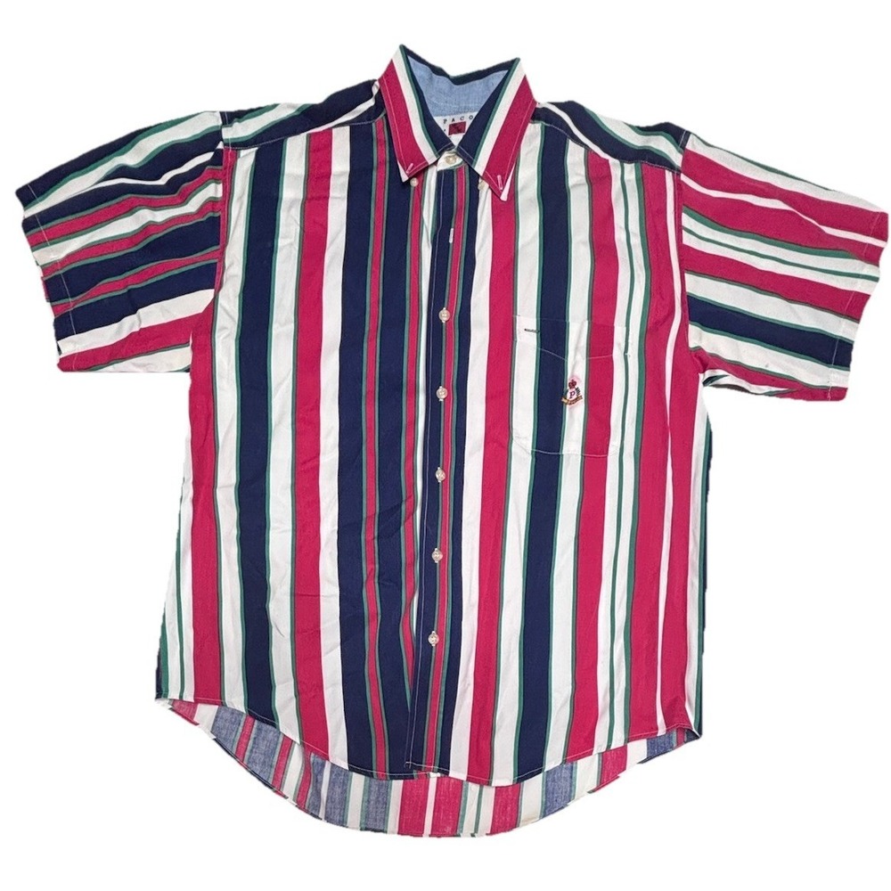 Vintage Paco Jeans Men's Shirt‎ M Multicolor Stripe Button Up 90s Y2K